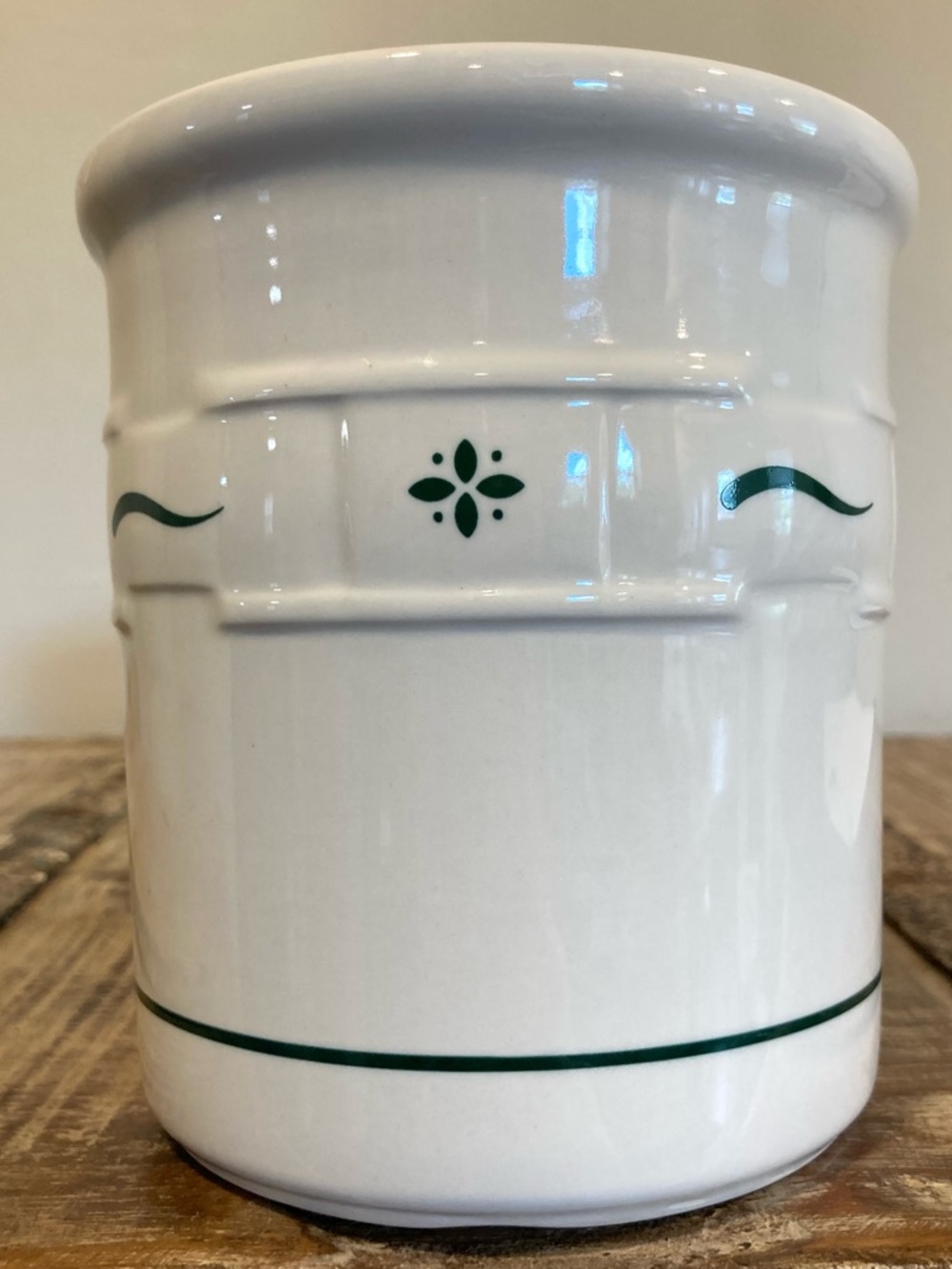 Longaberger Pottery Woven Traditions Ceramic Crock Utensil Holder 1 Quart Green - Picture 7 of 16